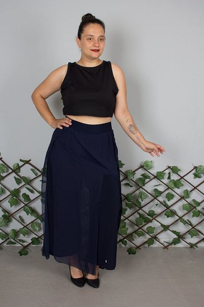 Truva XXL Plus Size Chiffon Navy Blue Baggy Trousers – Candy Fabric Inside, Comfortable and Stylish Design between Sizes 44/54