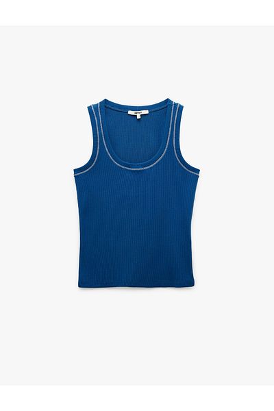 Koton New Season Cotton Contrast Stitching Detail Slim Fit U Neck Camisole Ribbed Sleeveless T-Shirt