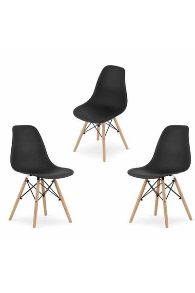 OEM Set 3 Scaune Acerenza, Stil Scandinav cu Picioare din Lemn de Fag, Cadru Metalic, Maxim 120 Kg