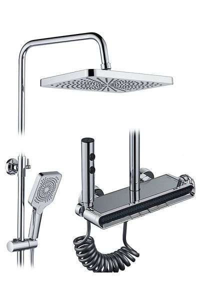 ferrara La Brocca BBS002 shower column, 4 functions, Brass, Electronic display, Bidet function, Silver