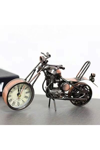 Wolawood Metal Motorcycle Figurine with Handmade Clock Decorative Desktop Clock Retro Motor Special Gift Accessory