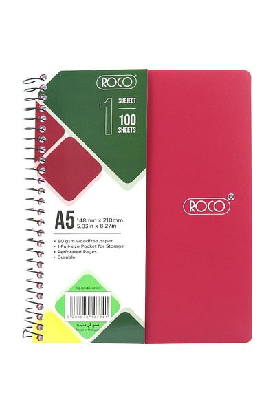 Roco Neon Notebook A5100 Sheets Lined Maroon