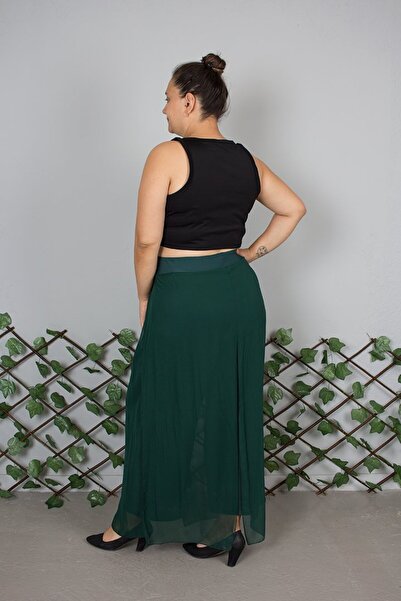 Truva XXL Plus Size Chiffon Green Baggy Trousers – Candy Fabric Inside, Comfortable and Stylish Design between Sizes 44/54