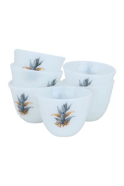 Alsaif Gallery Arabian Coffee Cup Set, Large with Pattern, 12 Pieces - White