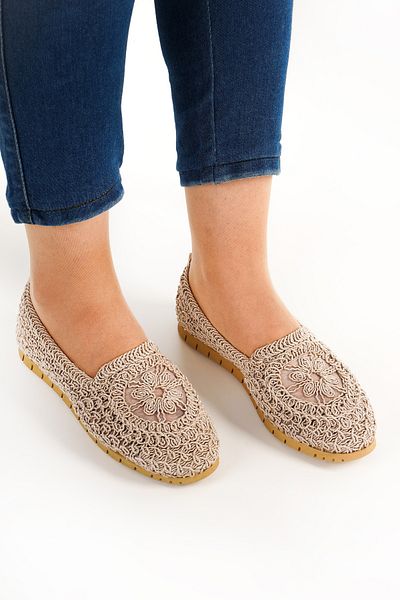 Babetty Women's Ballerina Knitwear Straw Knitted Lace Detailed Stylish Home Business Office Daily Shoes