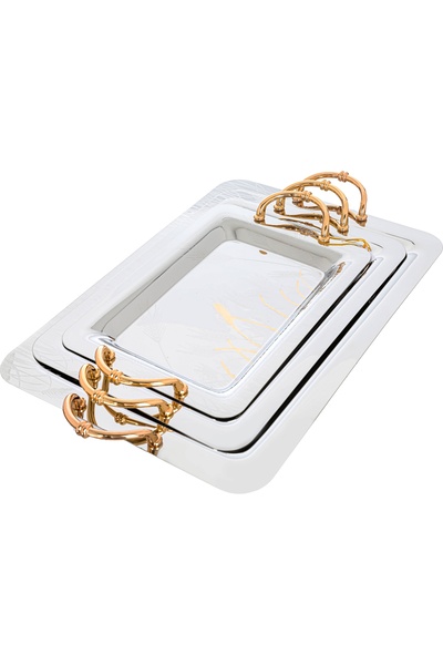 Alsaif Gallery Set of Stainless Steel Serving Trays - Alsaif Gallery, 3 Piece...