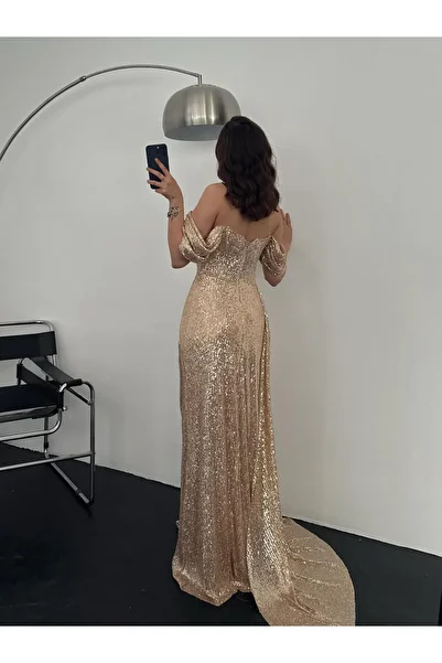 zoezoe Low Sleeve Sequin Evening Dress