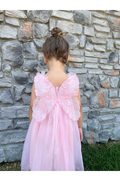 penu baby kids Pink Butterfly Winged Tulle Gilet Girl's Baby Girl Dress