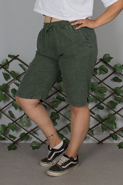 Truva XXL Plus Size Washed Cotton Khaki Capri – Breathable Relaxed Fit