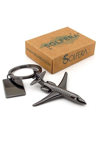 Solfera Passenger Airplane Pilot Captain Stewardess Aircraft Anthracite Color Metal Keychain Kc337
