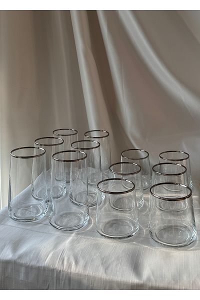Şahika Kristal cama atılan imza Set of 12 Vera Platinum Water and Soft Drink Glasses