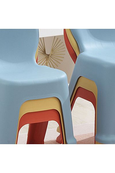 rexa Trendy Solid Color Utility Stool with Amber Color Polymer Seat, Nestable, Legs Base, and Back