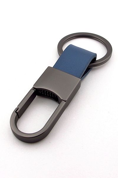 Solfera Hook Hook Design Blue Leather Anthracite Gray Metal Keychain Kc360