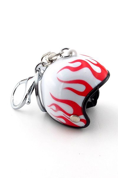 Solfera White Helmet Red Flame Motorcycle Scooter Motor Helmet Keychain Kc332