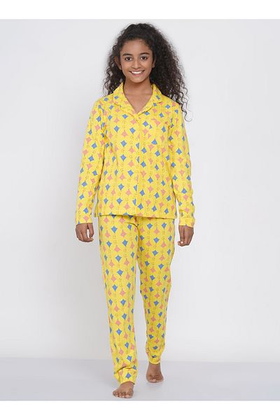 LAUREN SMITH Teen Girl's Pajama Set Long Sleeve Buttoned Top with pants 2 Piece Printed Sleepwear Cotton Pjs Set