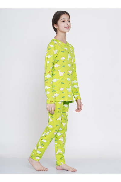 LAUREN SMITH Girl's Pajama Set Long Sleeve Top with pants 2 Piece Printed Sleepwear Cotton Teen Girls Pjs Set