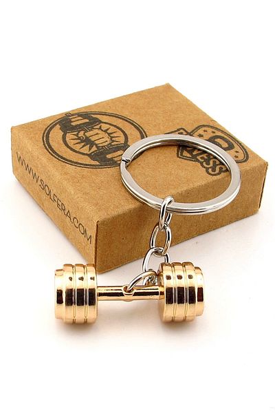 Solfera Yellow Color Barbell Sports Weight Fitness Bodybuilding Metal Keychain Kc334