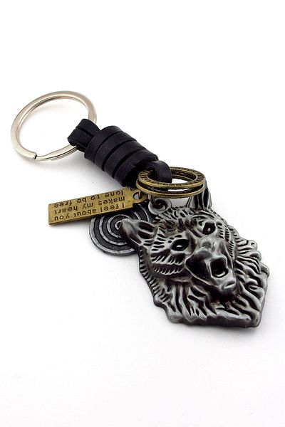 Solfera Wolf Letter Wild Warrior Embossing Leather Metal Keychain Kc340
