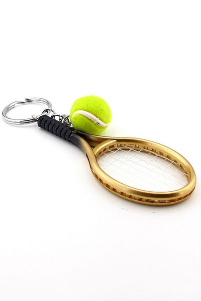 Solfera Gold Tone Yellow Tennis Racket and Ball Pvc Keychain Kc348
