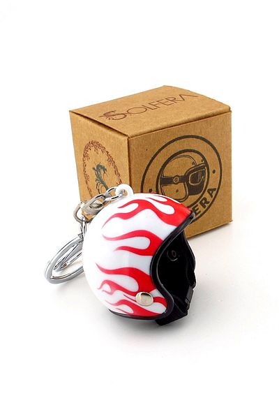 Solfera White Helmet Red Flame Motorcycle Scooter Motor Helmet Keychain Kc332