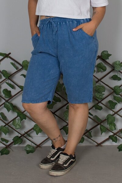 Truva XXL Plus Size Washed Cotton Blue Capri – Breathable Relaxed Fit