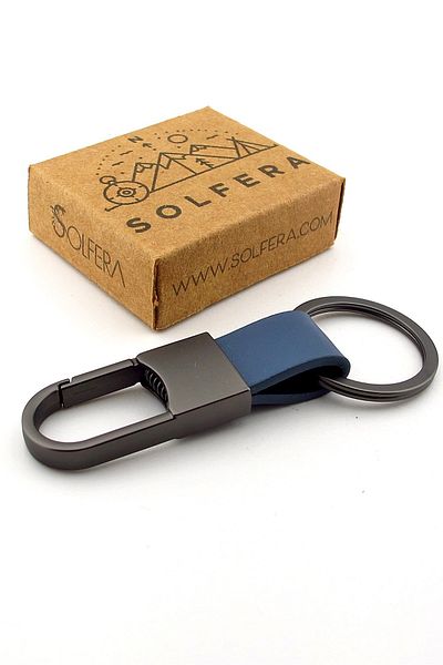 Solfera Hook Hook Design Blue Leather Anthracite Gray Metal Keychain Kc360