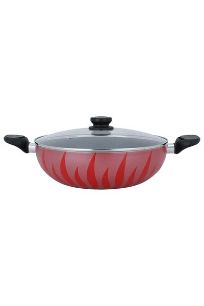 Alsaif Gallery Al Saif Gallery Stainless Steel Cooking Pot, 32cm, Glass Lid - Red