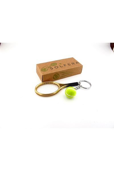 Solfera Gold Tone Yellow Tennis Racket and Ball Pvc Keychain Kc348