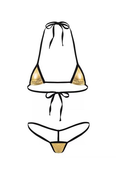 Cicişim Yellow Leather Look Drawstring Bikini Set