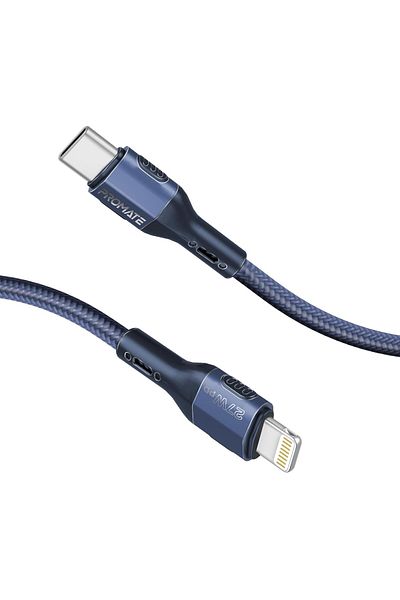 Promate Powerful USB-C to Lightning Cable, 27W Fast Charging and Data Transfer, Super Slim Connector
