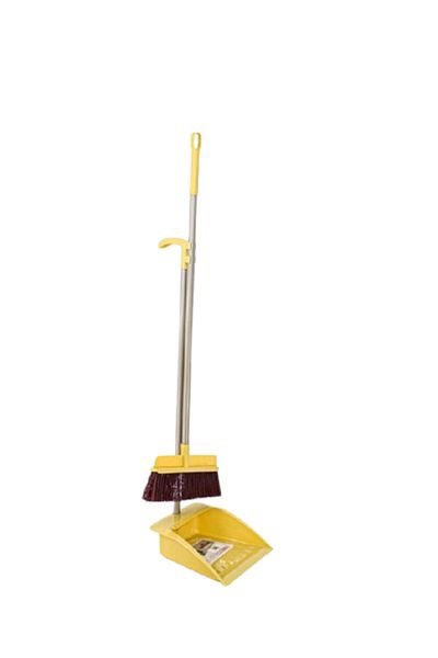 rexa Long Handle Dustpan with Broom – Yellow, Easy Upright Cleaning