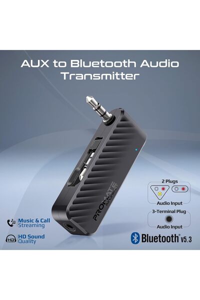 Promate AirLink-BT AUX to Bluetooth Audio Transmitter Adapter - Universal, In-Flight AUX, 10hr Playt