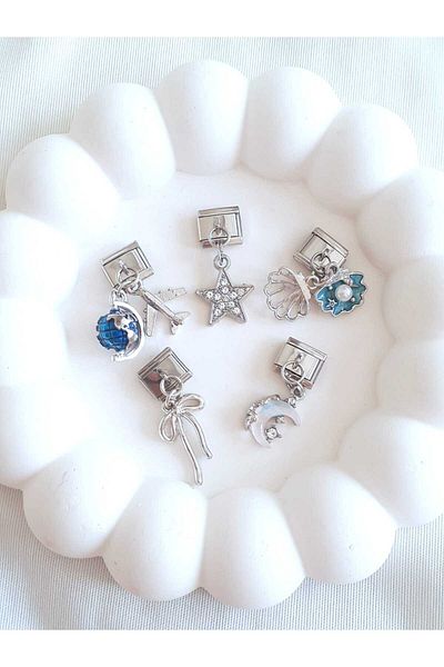 bijoux uniques Italian Charm with Airplane & World & Star & Seashell & Ribbon & Moon Figures