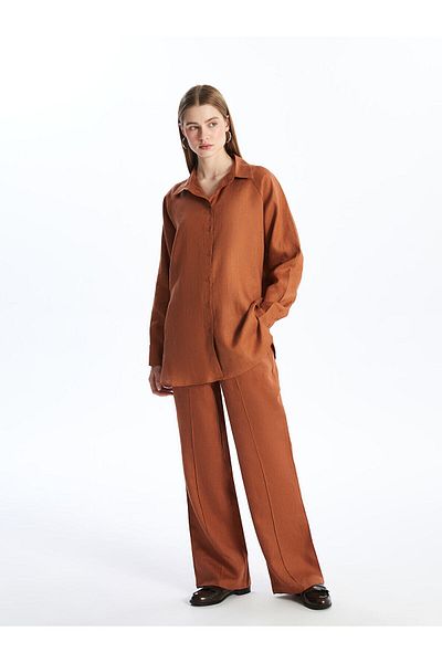 LC Waikiki Elastic Waist Straight Linen Women's Palazzo Trousers