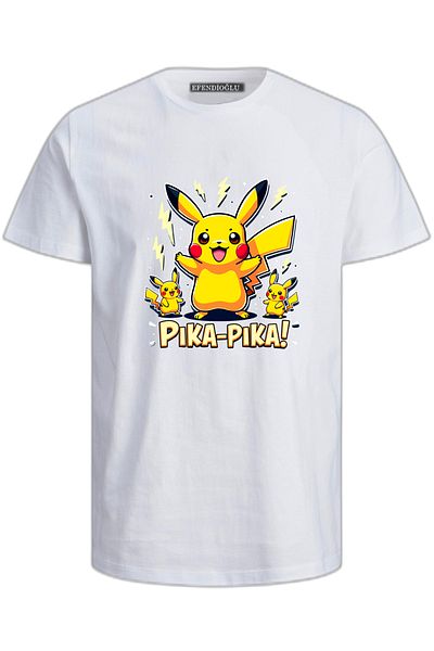 Efendioğlu Design Pika Pika Pi̇kachu Printed Cotton Children's T-Shirt