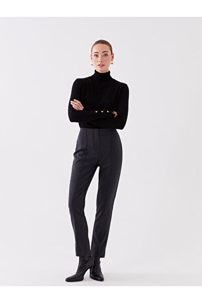 LC Waikiki Anthracite Slim Fit Women's Trousers with Stitching Detail