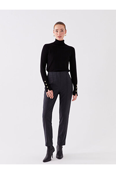 LC Waikiki Anthracite Slim Fit Women's Trousers with Stitching Detail