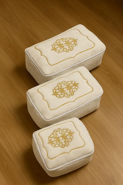 Hig Store Προίκα Βελούδινη Χρυσή Κεντημένη Κρέμα 3 τεμαχίων Συσκευασία Αρραβώνα Νυφική ​​τσάντα γαμπρού
