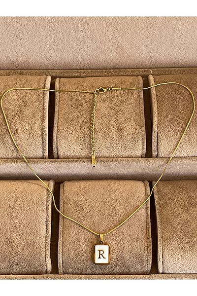 Rupen Kraft 316 L Surgical Steel Moire Plate R Letter Steel Necklace Stainless No Tarnish