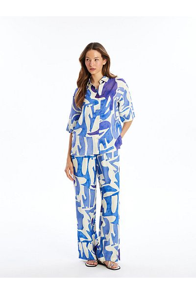 LC Waikiki Patterned Women's Trousers with Elastic Waist