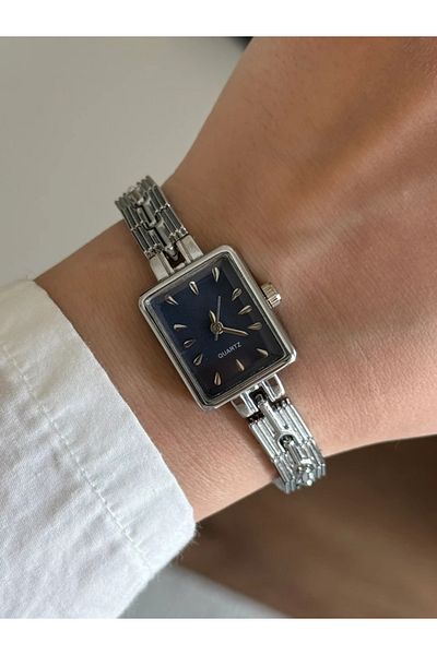 RoseandRoses Celvora Design Cord Women Wrist Watch Silver (Navy Blue Dial)