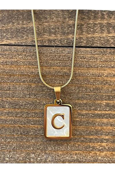 Rupen Kraft 316 L Surgical Steel Moire Plate C Letter Steel Necklace Stainless No Tarnish