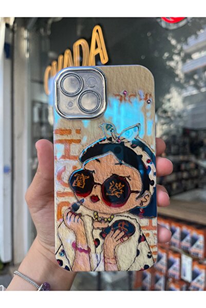 OVADA İPhone 15 Uyumlu Simli Kamera Korumalı Çiçek Desenli Taşlı Hologramlı L...