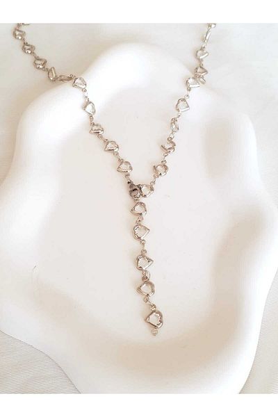 bijoux uniques Steel Silver Heart Y Necklace