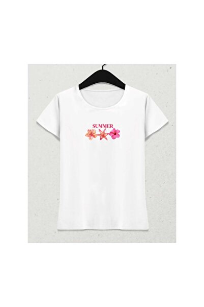 Summer Bloom – Kadın Yazlık T-Shirt Beyaz