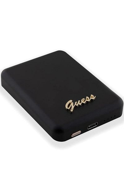 Guess Acumulator extern Wireless, Guess Metal Script Logo, MagSafe, Aluminiu/Silicon, 3000mAh, 5 W (Negru)