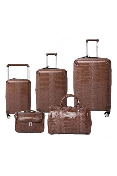 bag 5-piece leather bags (Crocodile) brown