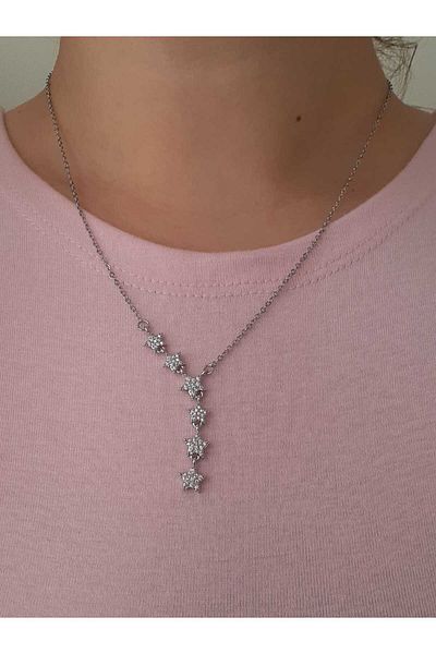 bijoux uniques قلادة النجمة المتلألئة الفضية الفولاذية