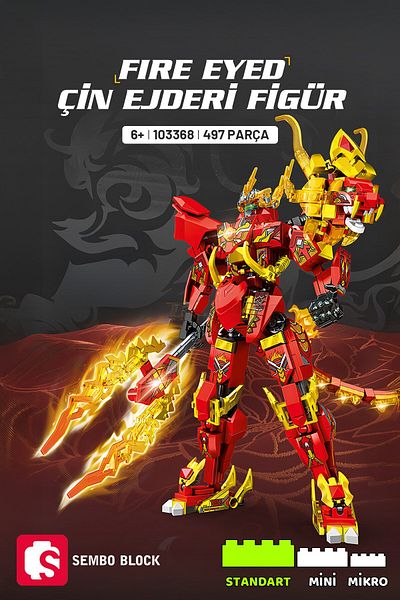 Sembo Block Fire Eyed Chinese Dragon Figure Building Block Set 497 Pieces
