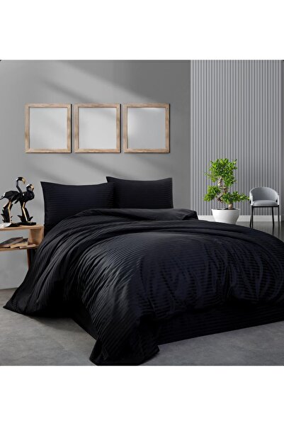 miruza ev tekstil طقم غطاء لحاف مزدوج من الساتان المخطط مجموعة Vip Miruza Col...